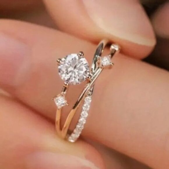 14k Gold Plated Adjustable Diamond Embellished Ring - Picture 2 of 5